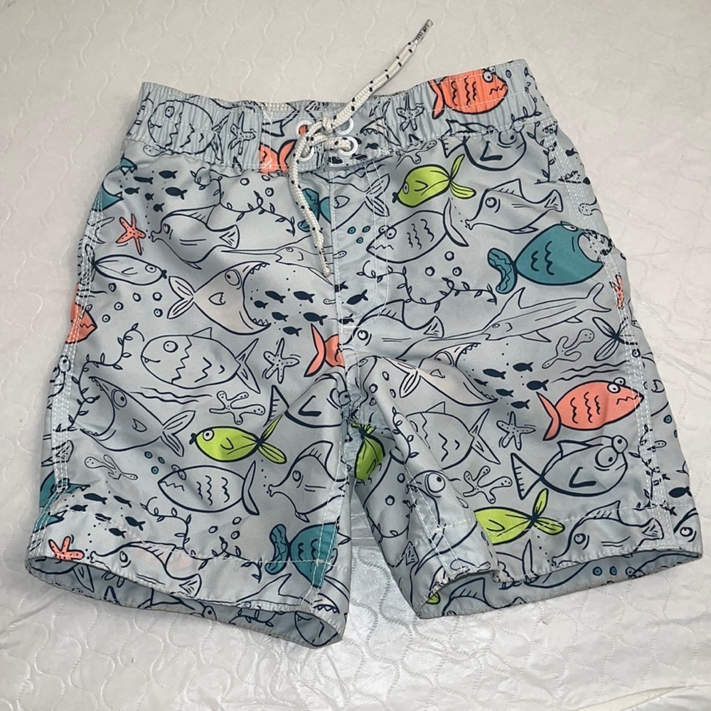 Gap fish and shark print lined swim trunks in Blue Cloud